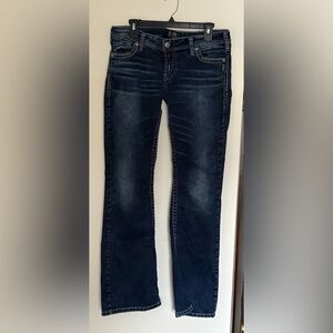 Silver Jeans Dark Wash Boot Cut Suki Curvy Stretch Denim Embroidered Y2K